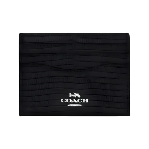 COACH Card Case Leather Wallets Card Holders Mini Women's Silver & Black
