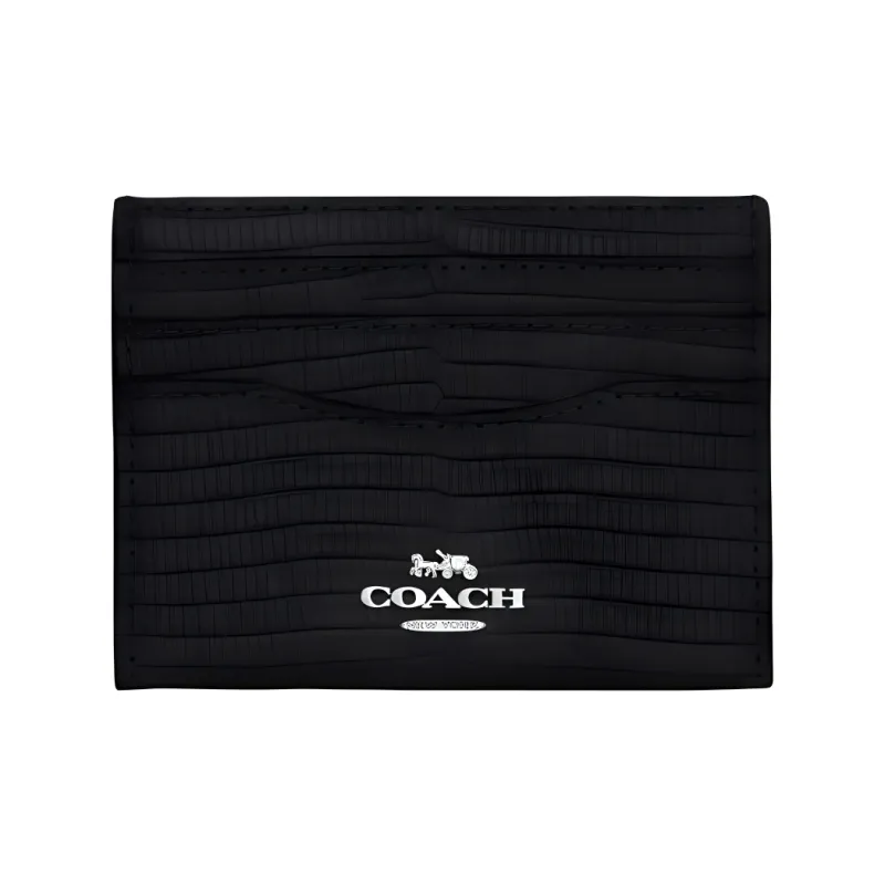 COACH Card Case Leather Wallets Card Holders Mini Women's Silver & Black-0