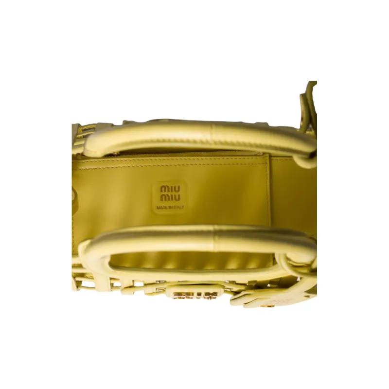 MIU MIU Calfskin One Shoulder Handbag Women's Lemon-4