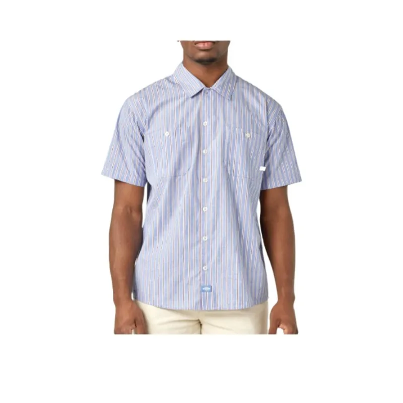 Dickies Shirt Men's Blue/Brown Stripes-0