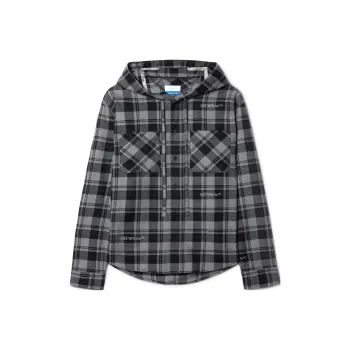 OFF WHITE Checked Curved Hem Hooded Shirt