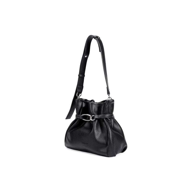 Dubaolu Synthetic Leather Bucket Bag, Shoulder Bag Medium Size Women's Black/Ecru-2