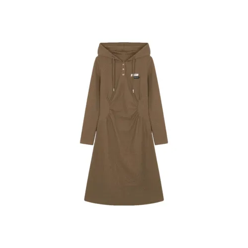 Mo Han Yi Mei Long Sleeved Dress Women's Khaki Brown