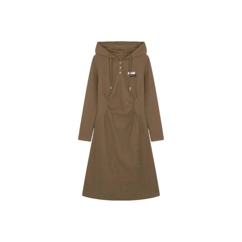 Mo Han Yi Mei Long Sleeved Dress Women's Khaki Brown-0