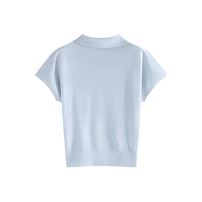 HDFULERN Leg of Mutton Sleeve T Shirt Women's Ice Blue-1