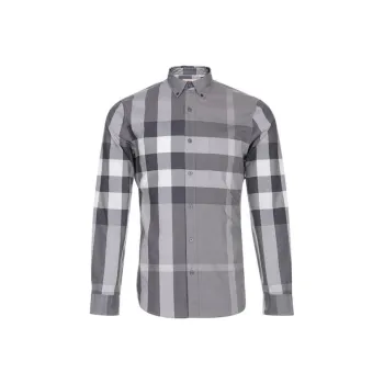 Burberry Check Print Single-Breasted Casual Long Sleeve Shirt Gray