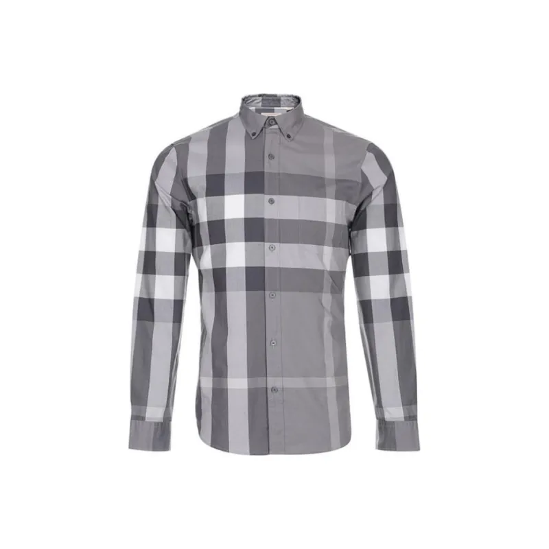 Burberry Check Print Single-Breasted Casual Long Sleeve Shirt Gray-0