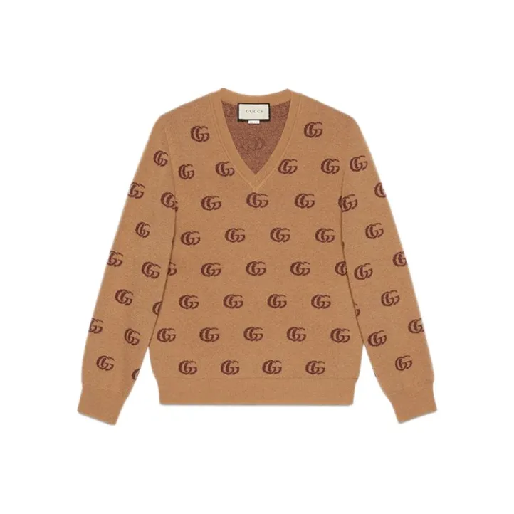 GUCCI Double G Jacquard Wool V neck Jumper-0