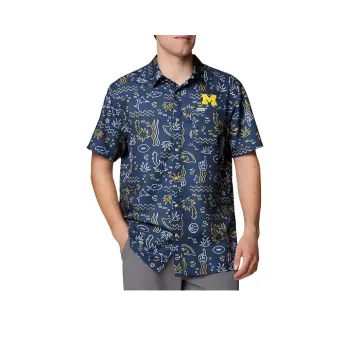 Columbia Shirt Men's College Navy Blue Fish Fan