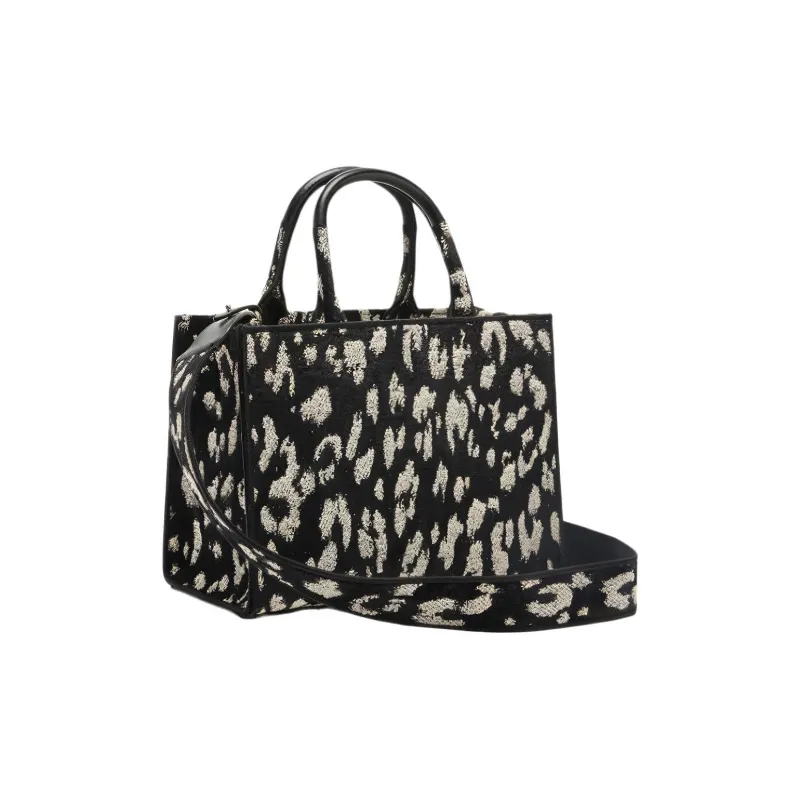 Furla Leopard Print Jacquard Fabric Tote Bag Shopping Bag Shoulder Bag Crossbody Bag Handbag Small Size Women's Black-2