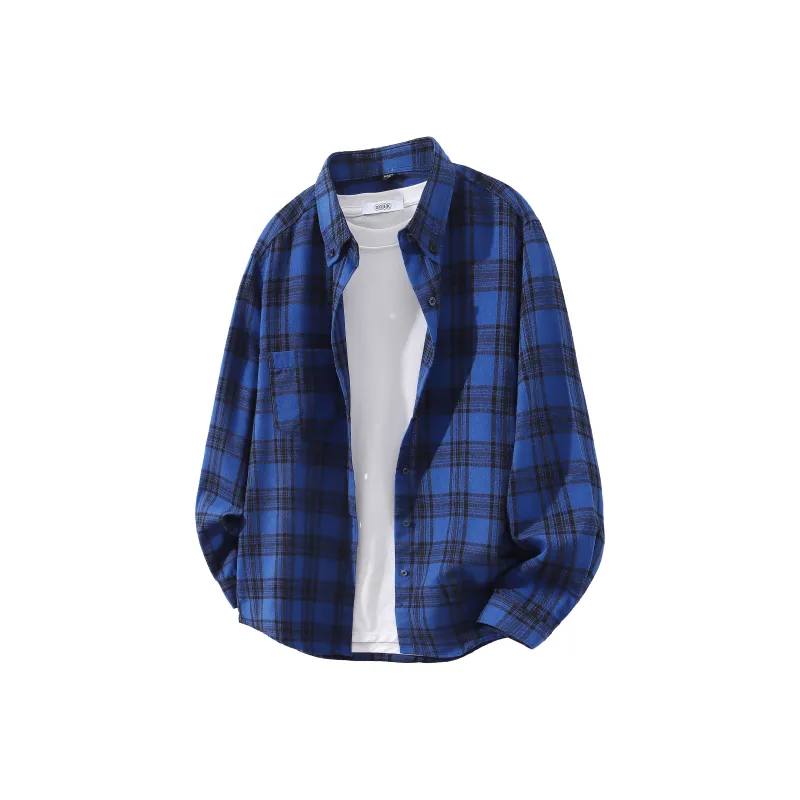 OGEK Shirt Unisex Black White Plaid Comes With A Random Print T Shirt+Brooch-7