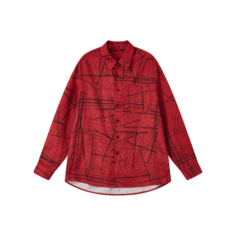 WULISHAONIAN Shirt Unisex Black Red-0