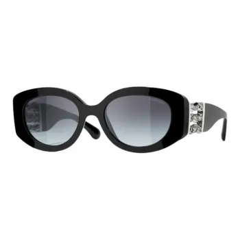 CHANEL Acetate Murano Beads Oval Sunglasses Unisex Black