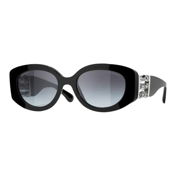 CHANEL Acetate Murano Beads Oval Sunglasses Unisex Black-0
