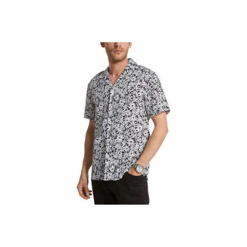 MICHAEL KORS Palm Print Linen Short-Sleeve Shirt Shirt Men's Black White