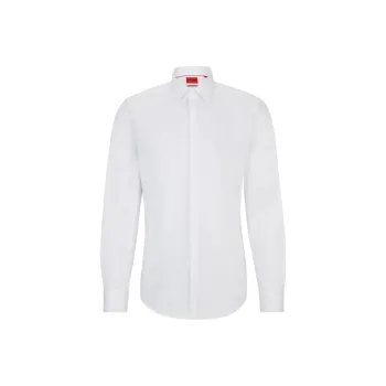 HUGO BOSS Slim-Fit Dress Shirt In Stretch-Cotton Satin Shirt Men's White