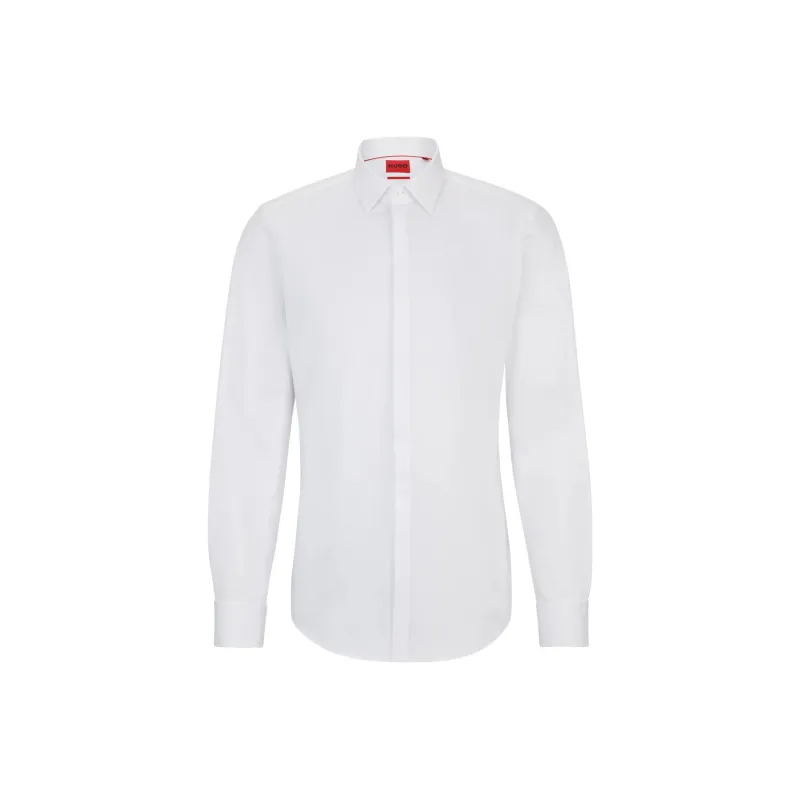 HUGO BOSS Slim-Fit Dress Shirt In Stretch-Cotton Satin Shirt Men's White-0