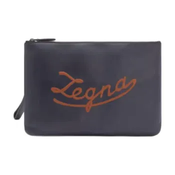 Zegna Sheepskin Clutch Medium Size Men's Navy Blue