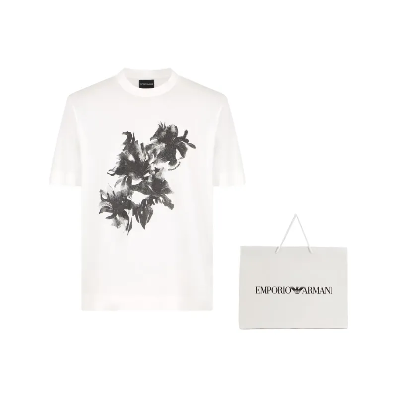EMPORIO ARMANI Asv Lyocell blend Jersey T shirt With Print And Floral Embroidery-6