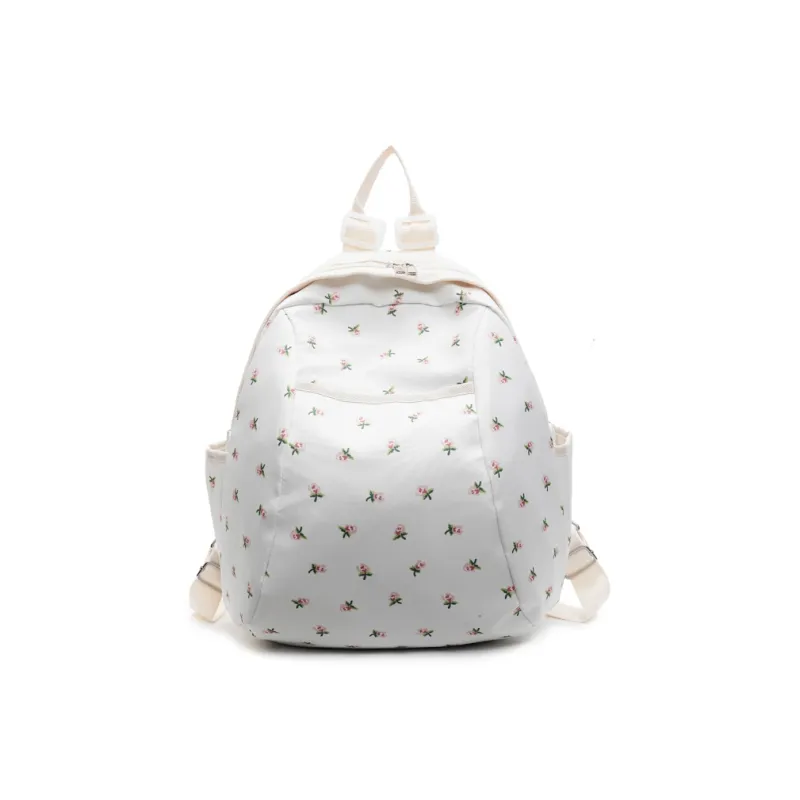 Yalu Nylon Backpack Regular Unisex Black/Pink Small Flower/Pink Print-7
