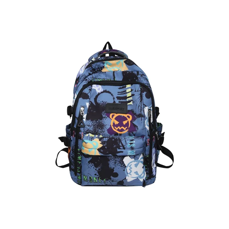 Yalu Nylon Backpack Unisex White/Black/Blue-14