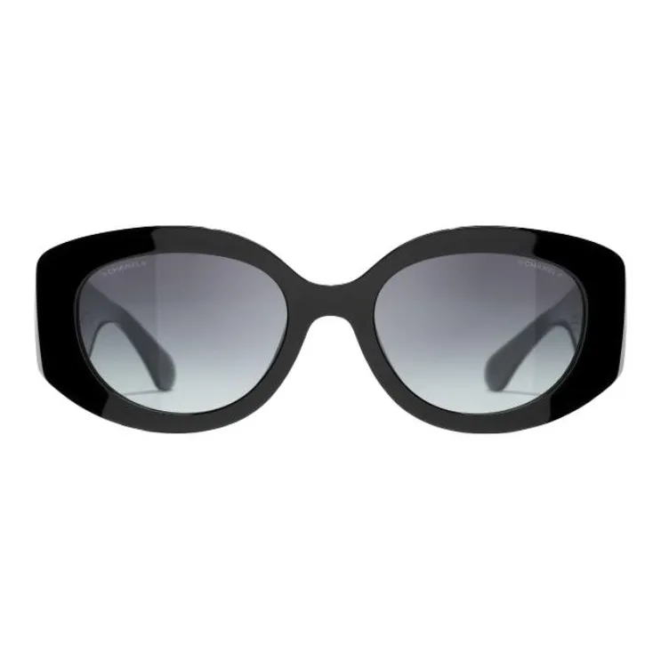 CHANEL Acetate Murano Beads Oval Sunglasses Unisex Black-1