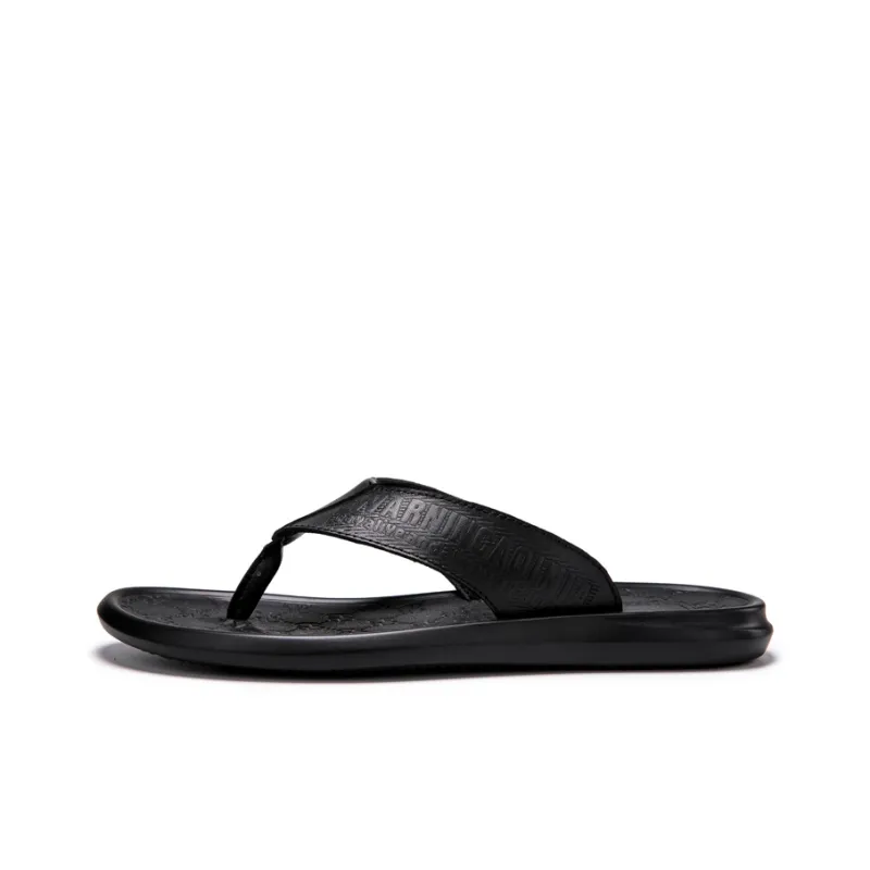 Eminu Rubber Sole Slip Resistant Flip Flops Men's Black-0