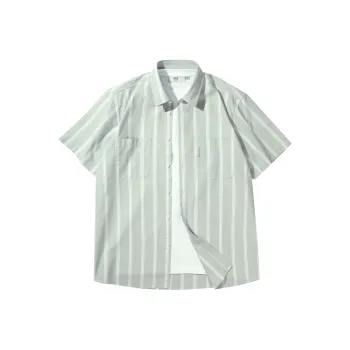 HLA Shirts Men Oxford Green Gray Stripes 09