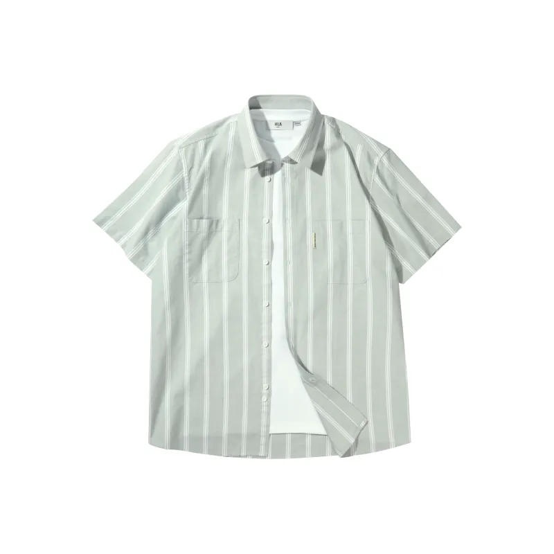 HLA Shirts Men Oxford Green Gray Stripes 09-0