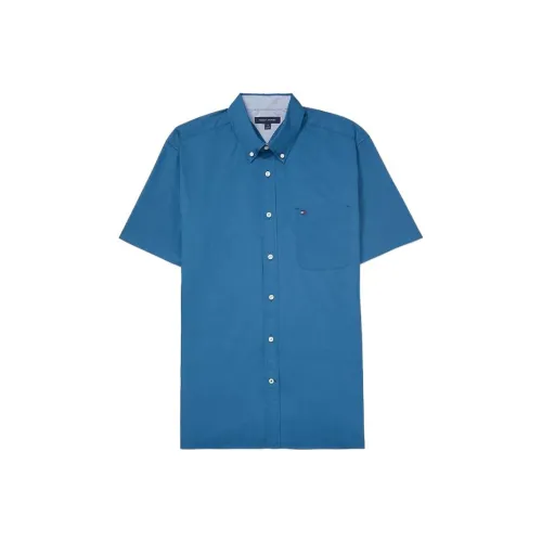 Tommy Hilfiger Seated Fit Solid Shirt Tops Shirt Men's Blue
