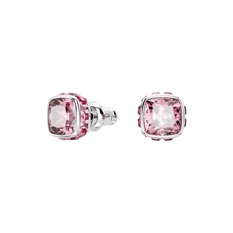 Swarovski Synthetic Cubic Zirconia Rhodium-Plated Faux Crystal Stud Earrings Women's Pink-1