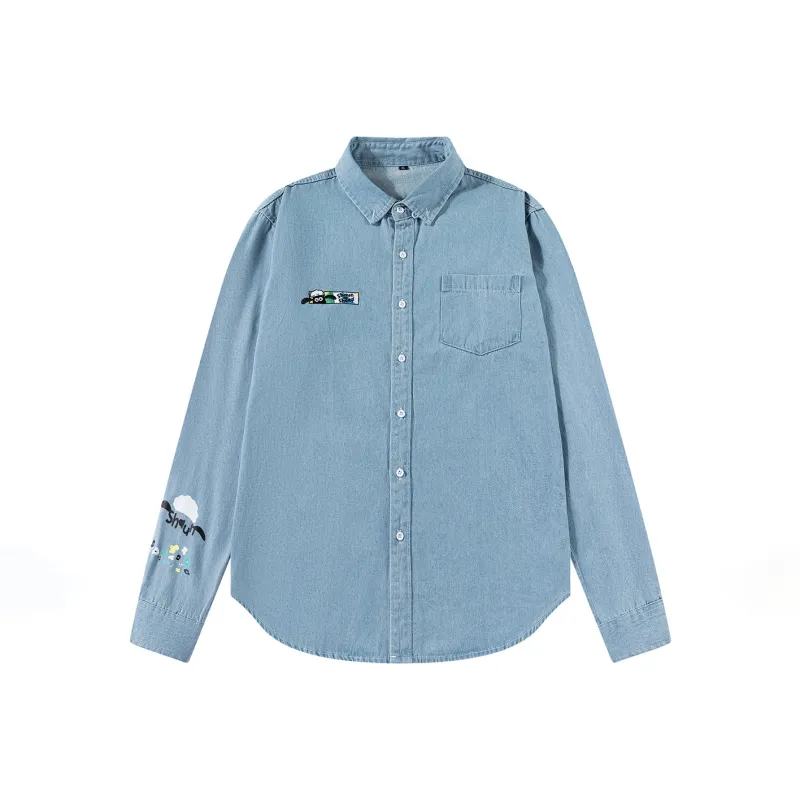 SHAUN THE SHEEP Denim Shirt Unisex Light Blue-0