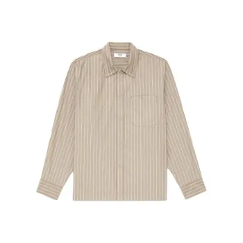THEORY Designer Co authored Collection Shirts Men Camel Brown Stripes