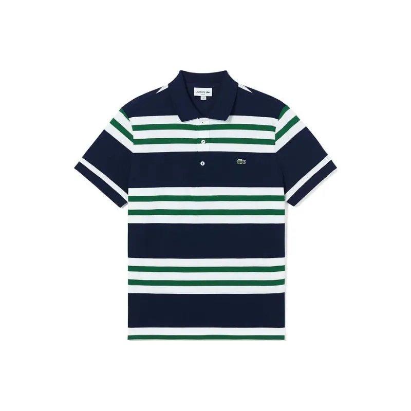 LACOSTE Polo Shirt Men's Navy Blue & White Green-0