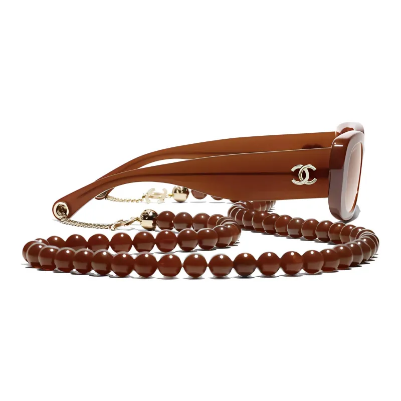 CHANEL Plate Frame Irregular Shape Sunglasses Women's Brown-2