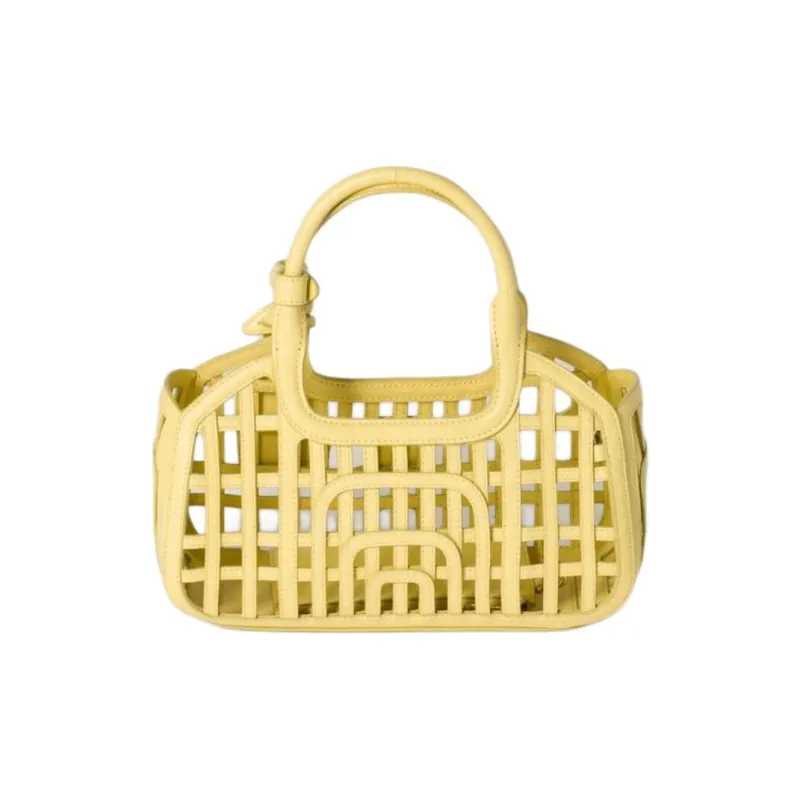 MIU MIU Calfskin One Shoulder Handbag Women's Lemon-3