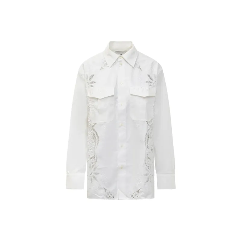 Marine Serre Crochet Panel Embroidered Long Sleeved Shirt-0