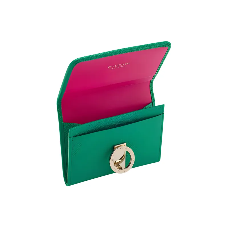 BVLGARI Calfskin Card Holder Women's Green-2