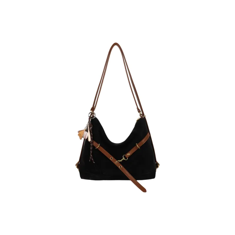Yalu Velour Shoulder Bag Regular Women's Brown/Black/Coffee-1