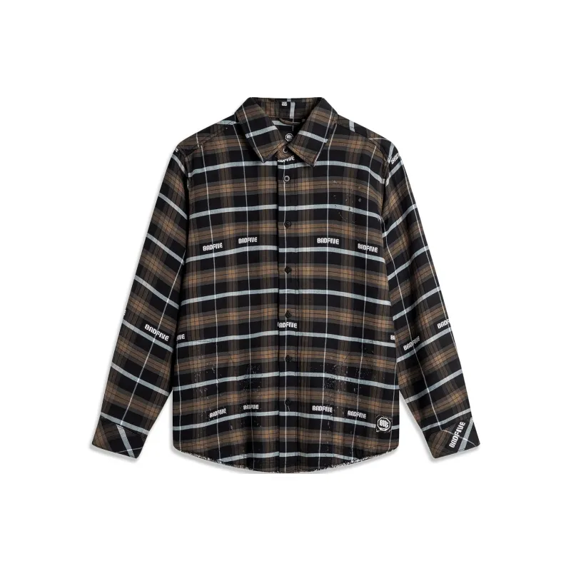 LiNing BadFive Shirt Men's Black Gray Plaid-0