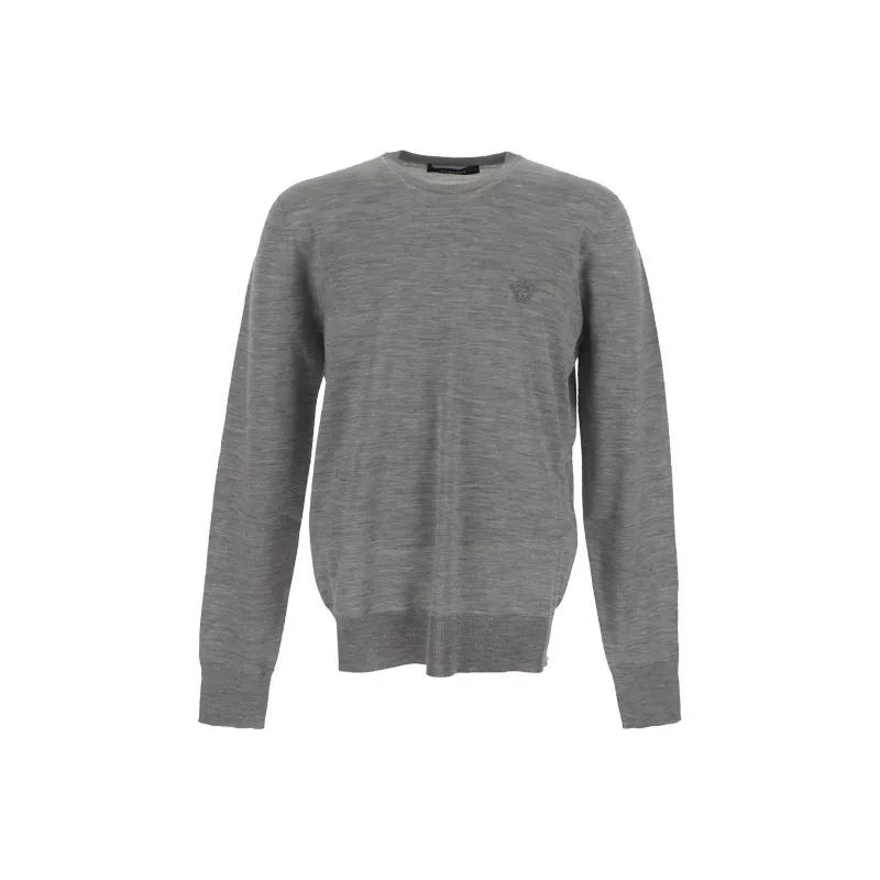 VERSACE Logo Embroidered Crewneck Knitted Jumper-0