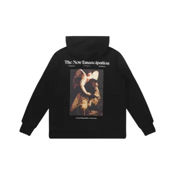 HARSH AND CRUEL Vintage Medieval Theme Saint Francis And Angel Oil Painting Print Loose Fit Hoodie Unisex