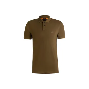 HUGO BOSS Stretch Cotton Slim Fit Polo Shirt With Logo Patch Polo Shirt Men's Brown