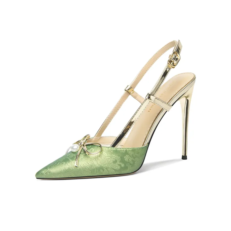 Lily Wei Cloud Dwelling Poetic Letter Slim Heel High Heels Women's Green-0