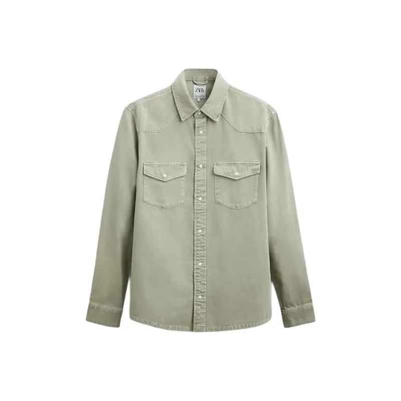 ZARA Shirts Men Light Green-0