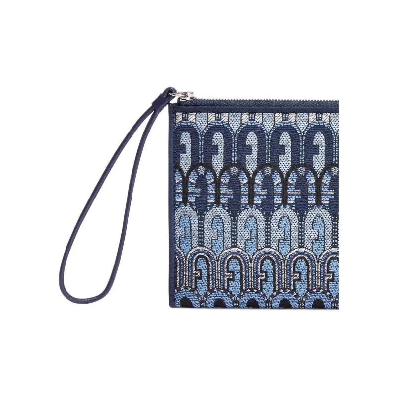 Furla Jacquard Leather Clutch Women's Blue-3
