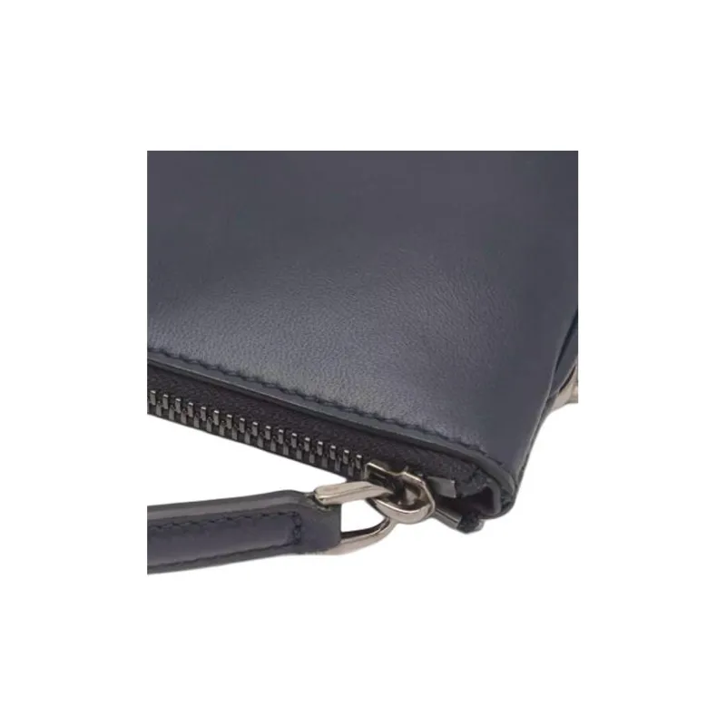 Zegna Sheepskin Clutch Medium Size Men's Navy Blue-4