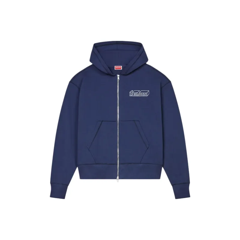 KENZO Logo Embroidered Zip Up Hoodie-0