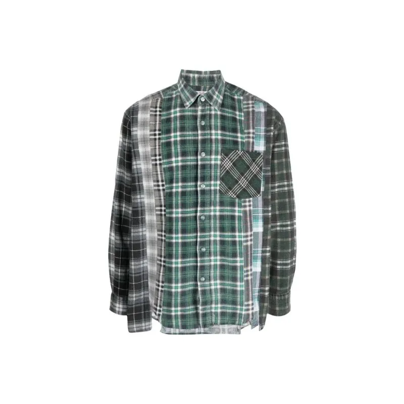 Needles Flannel Shirt 7 Cuts Zipped Wide Reflection Shirt-0