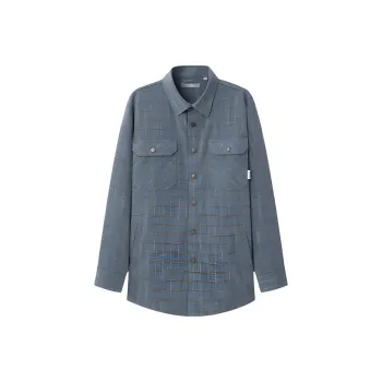 GOLDLION Shirt Men's Gray Blue Plaid